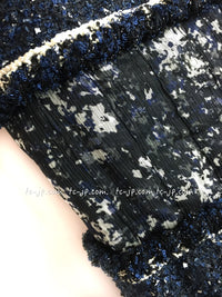 CHANEL 12S Navy Boucle Silk Dress 40 シャネル ネイビー・ツイード・ワンピース・ジャケット 即発