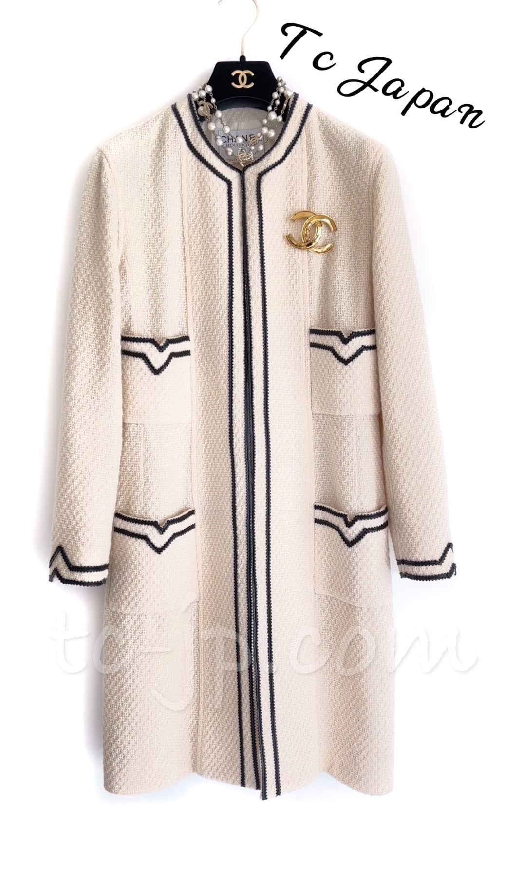 CHANEL 92A Wool ivory Cardigan Coat Jacket 38 シャネル クラウディア クリーム・ジャケット コート 即発 - TC JAPAN