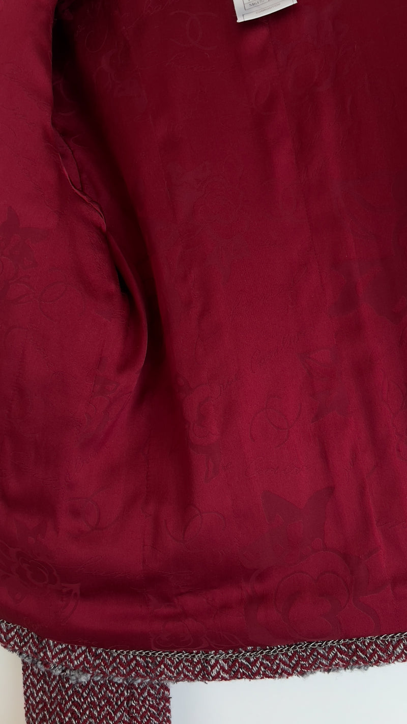 CHANEL 08A Red Grey Wool Tweed Jacket Skirt Suit 36 シャネル レッド・グレー・ウール・ツイード・ジャケット・スカート スーツ