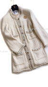 CHANEL 11A Ivory Wool Gold Chain Trim Jacket Coat 40 42 シャネル・ アイボリー・ウール・ゴールドチェーン・トリム・ジャケット・コート 即発
