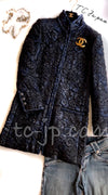 CHANEL 16B Black Navy Camellia Jacket Coat 34 シャネル カメリア 3D・ジャケット・コート