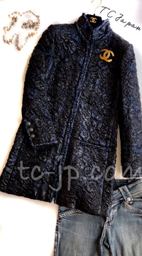 CHANEL 16B Black Navy Camellia Jacket Coat 34 シャネル カメリア 3D・ジャケット・コート