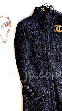 CHANEL 16B Black Navy Camellia Jacket Coat 34 シャネル カメリア 3D・ジャケット・コート