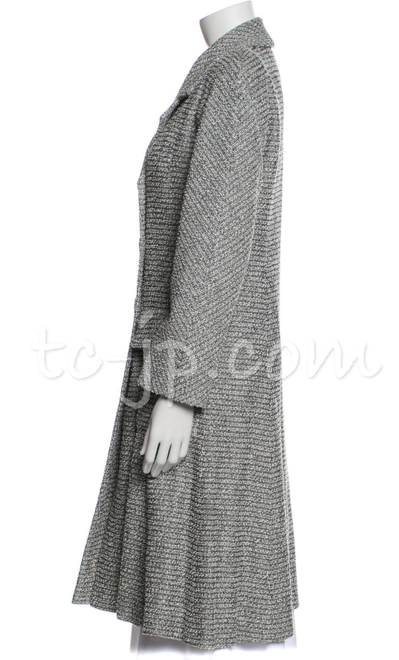 CHANEL 18PS Grey Tweed Double Long Coat 34 シャネル グレーダブル・ツイード・ロング コート