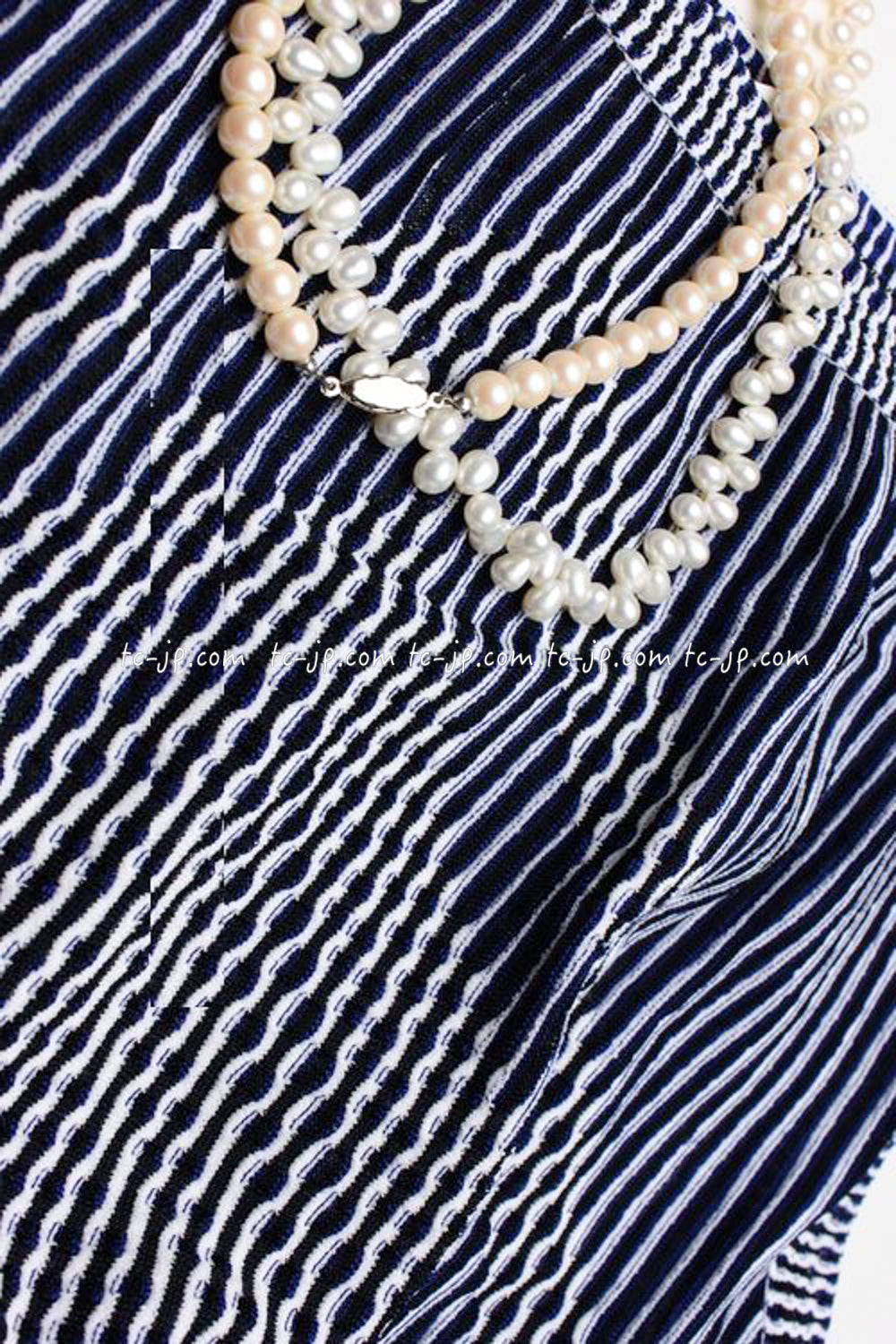 シャネル ワンピース CHANEL ネイビー ストライプ ストレッチ