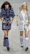 CHANEL 15S Blue Beige Stripe Cashmere Cardigan Dress 34 36 シャネル ストライプ・カシミア100 カーディガン・ワンピース 即発