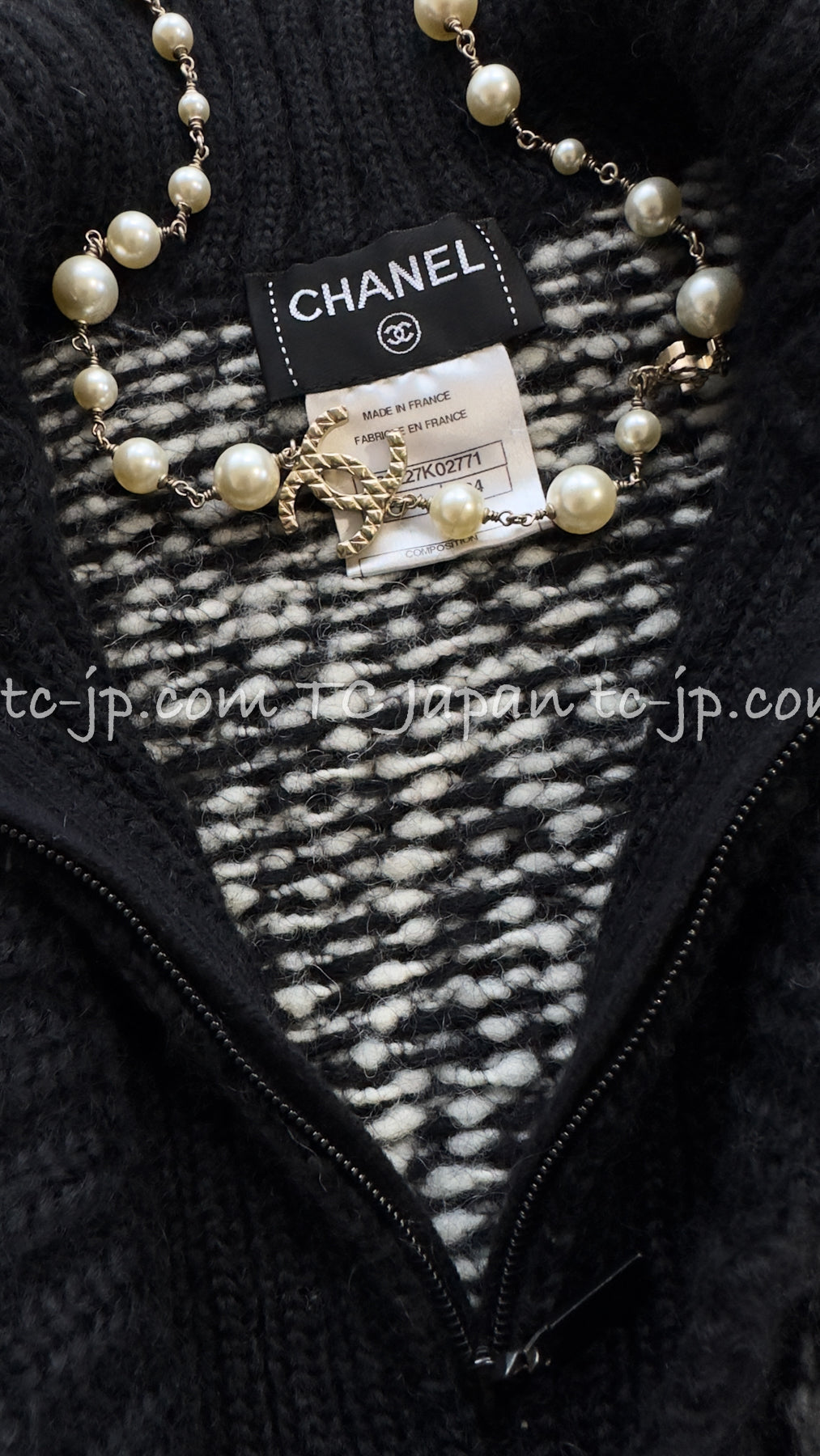 シャネル カーディガン CHANEL ブラック アイボリー モヘア アルパカ