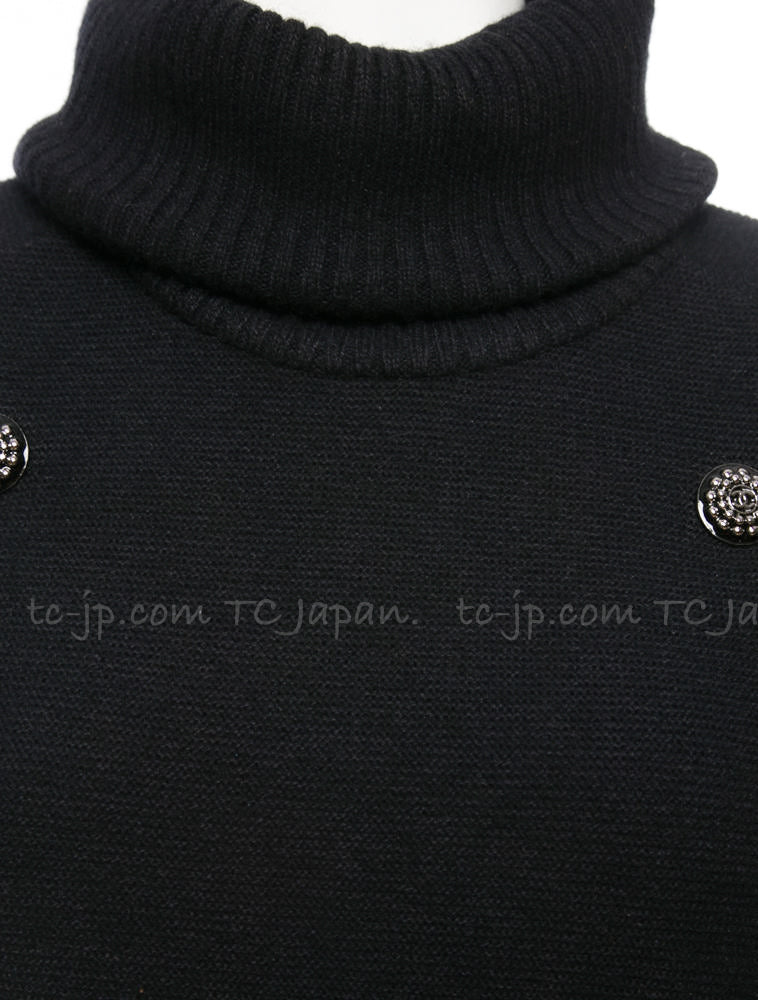 CHANEL 08A Black Cashmere Cottn Turtle Knit Dress 34 シャネル  ブラック・カシミア・コットン・ハイネック・ニット・ワンピース・君島十和子さん着 即発