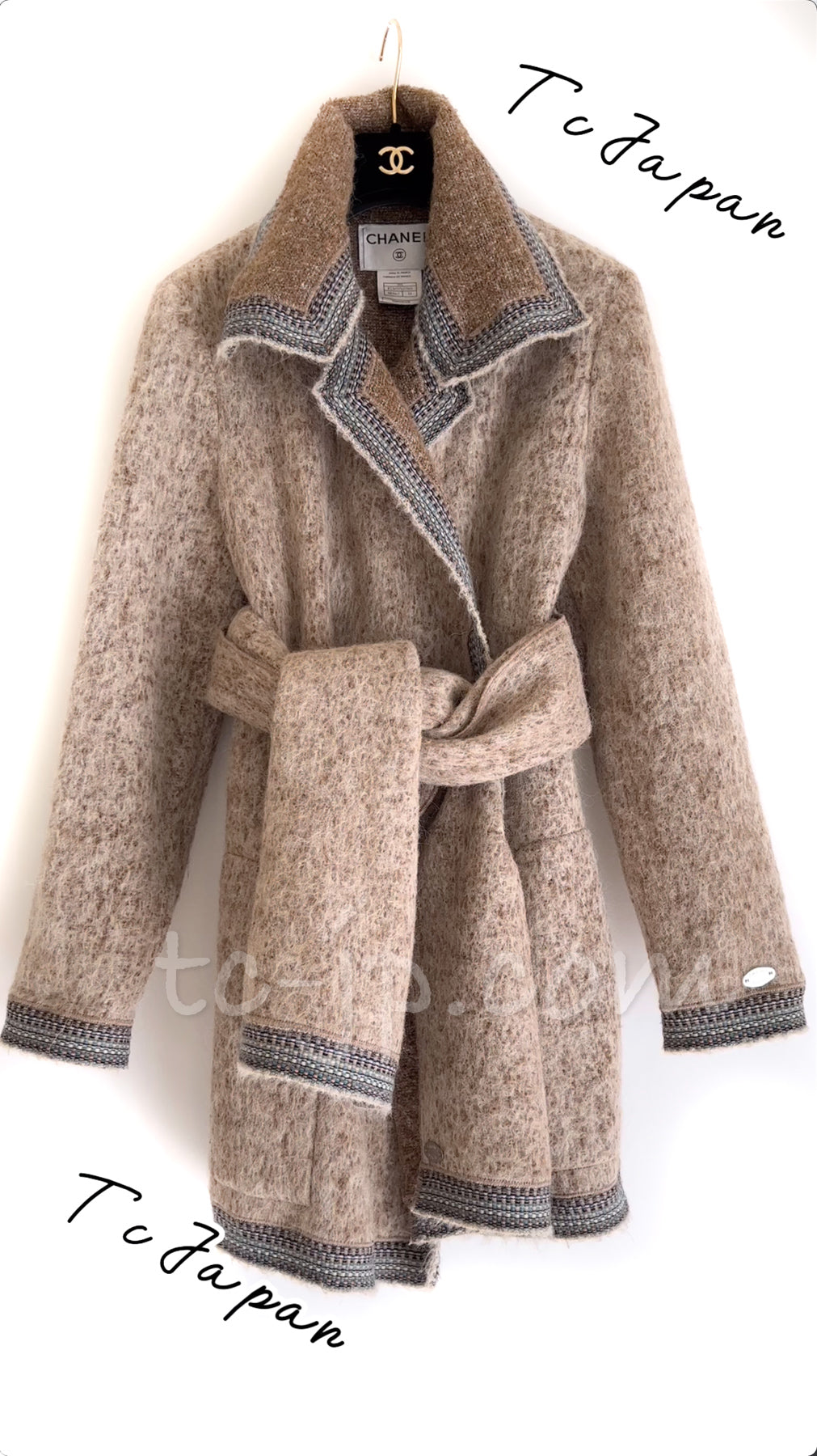 CHANEL 99A Beige Brown Alpaca Jacket Coat 38 40 42 シャネル ベージュ・ブラウン・アルパカ・コート