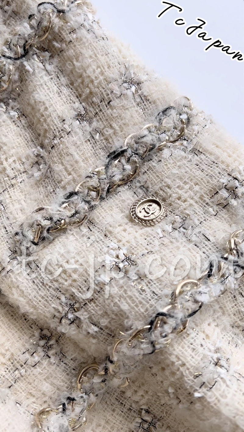 CHANEL 11A $6K Uma Thurman ivory Wool Gold Chain Dress 34 36 38 シャネル アイボリー・ウール・チェーン・ワンピース 即発