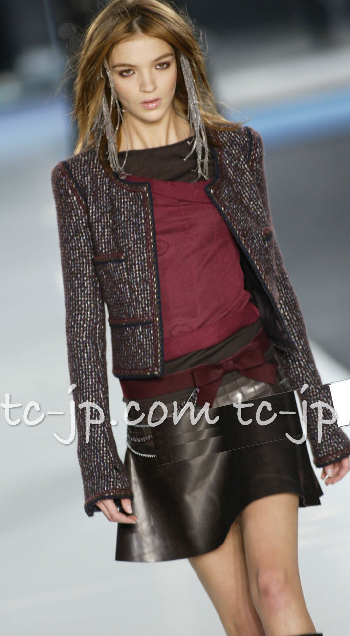 CHANEL 02A Dark Brown Plum Tweed Jacket Skirt Suit 38 シャネル  ダークブラウン・プラム・ジャケット・スカート スーツ