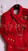 CHANEL 92A Iconic Collectible Scarlet Red Wool Tweed Jacket Basket Gold Button 36 38 シャネル スカーレット レッド コレクター限定品 ウール ツイード ジャケット バスケットボタン 即発