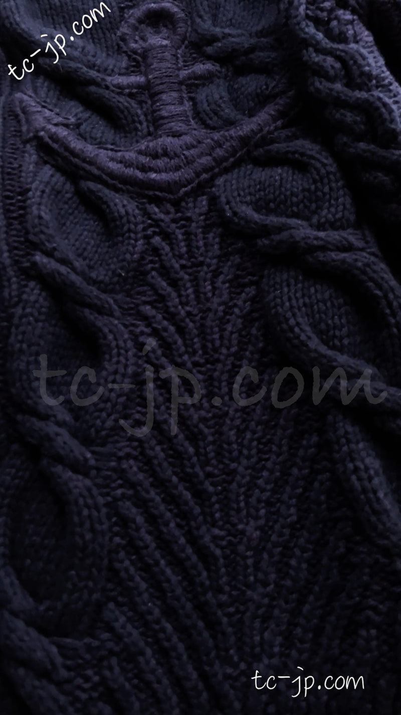 CHANEL 18PF Navy Wool Cashmere Dress Knit Sweater 38 40 42 シャネル ネイビー・ウール・カシミア・ケーブル・ニット・ワンピース・セーター 即発