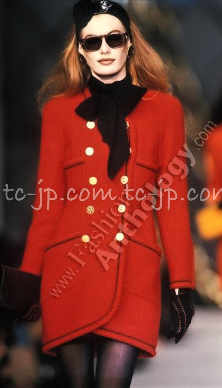 CHANEL 91A Vintage Red Wool Tweed Jacket Coat 38 シャネル ヴィンテージ・レッド・ウール・ジャケット・コート 即発