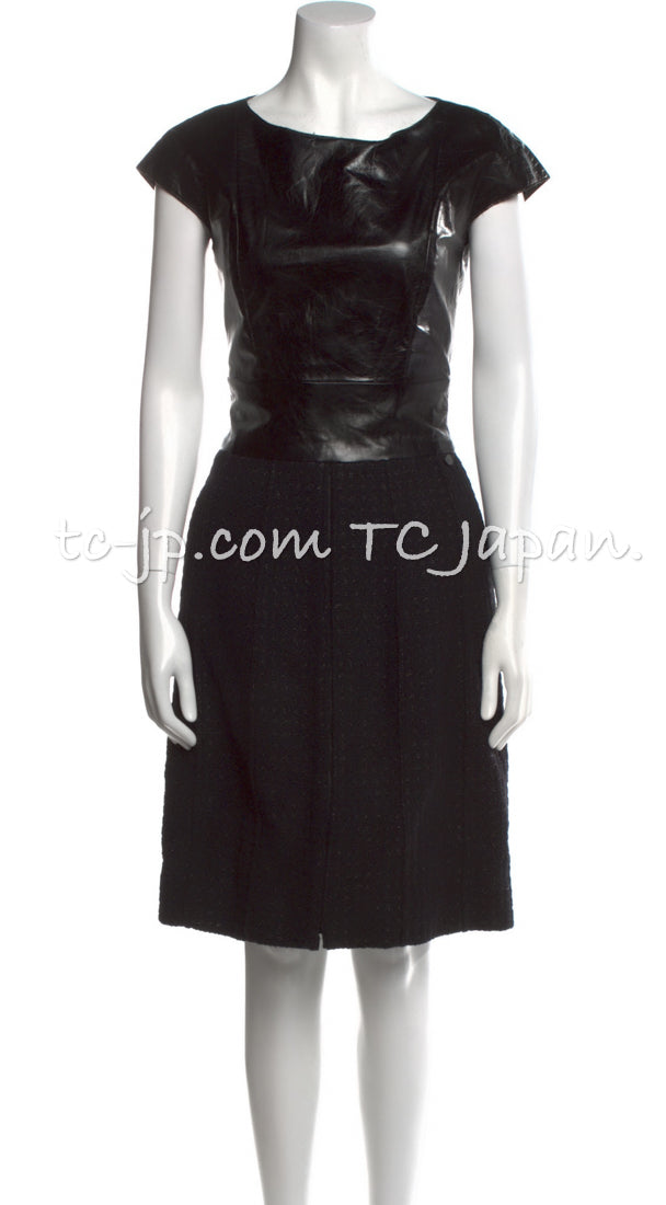 シャネル ワンピース CHANEL ブラック レザー ウール 14A Black Wool Leather Dress – TC JAPAN