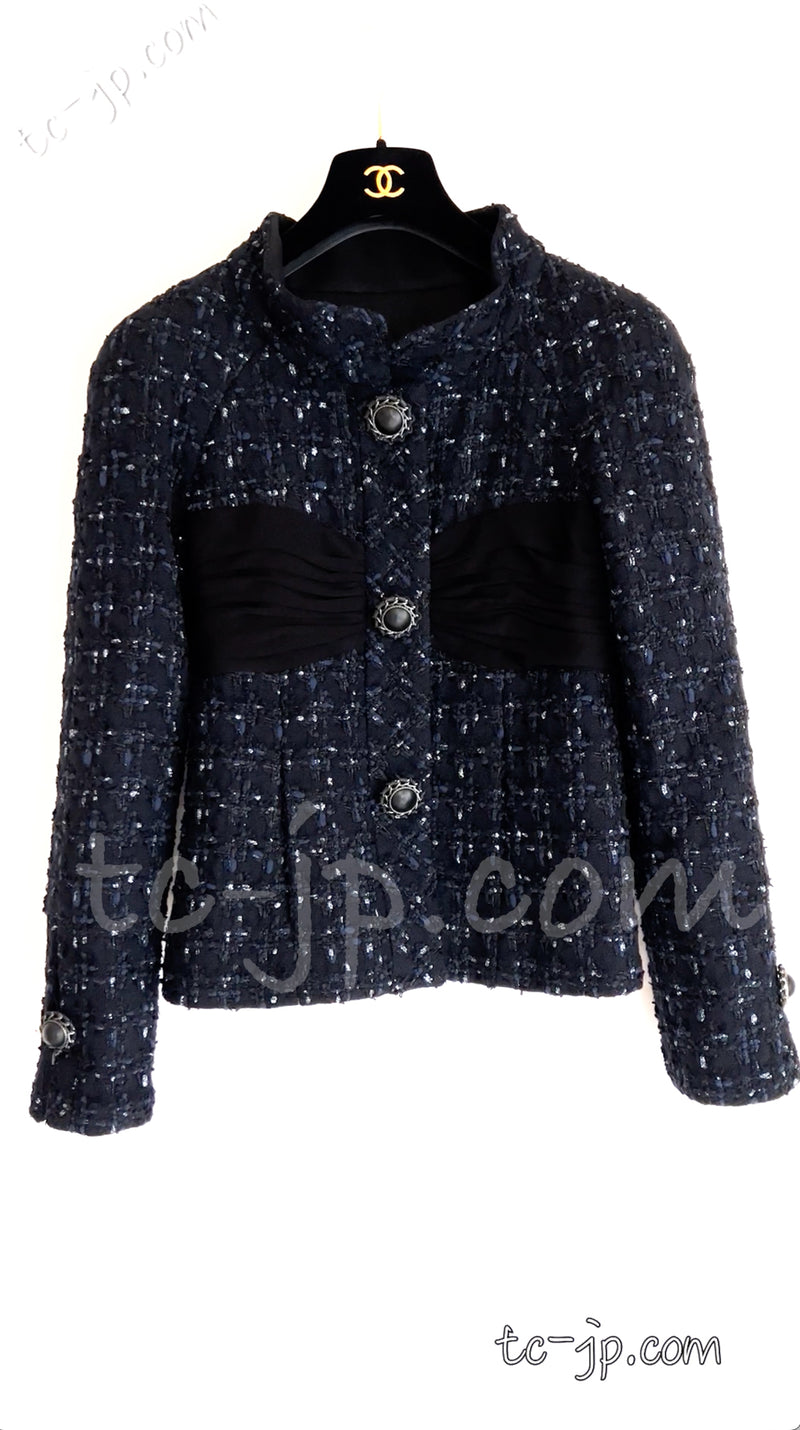 CHANEL 16B Navy Black Grey Tweed Jacket 34 シャネル ネイビー・ブラック・ツイード・ジャケット
