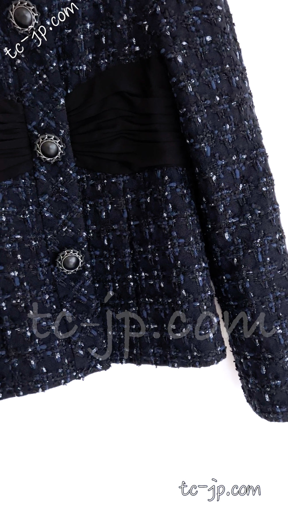 CHANEL 16B Navy Black Grey Tweed Jacket 34 シャネル ネイビー・ブラック・ツイード・ジャケット