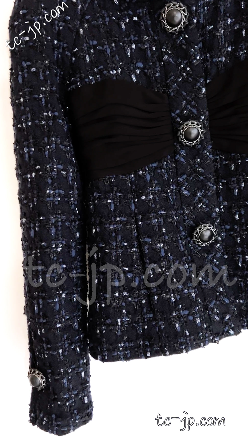 CHANEL 16B Navy Black Grey Tweed Jacket 34 シャネル ネイビー・ブラック・ツイード・ジャケット