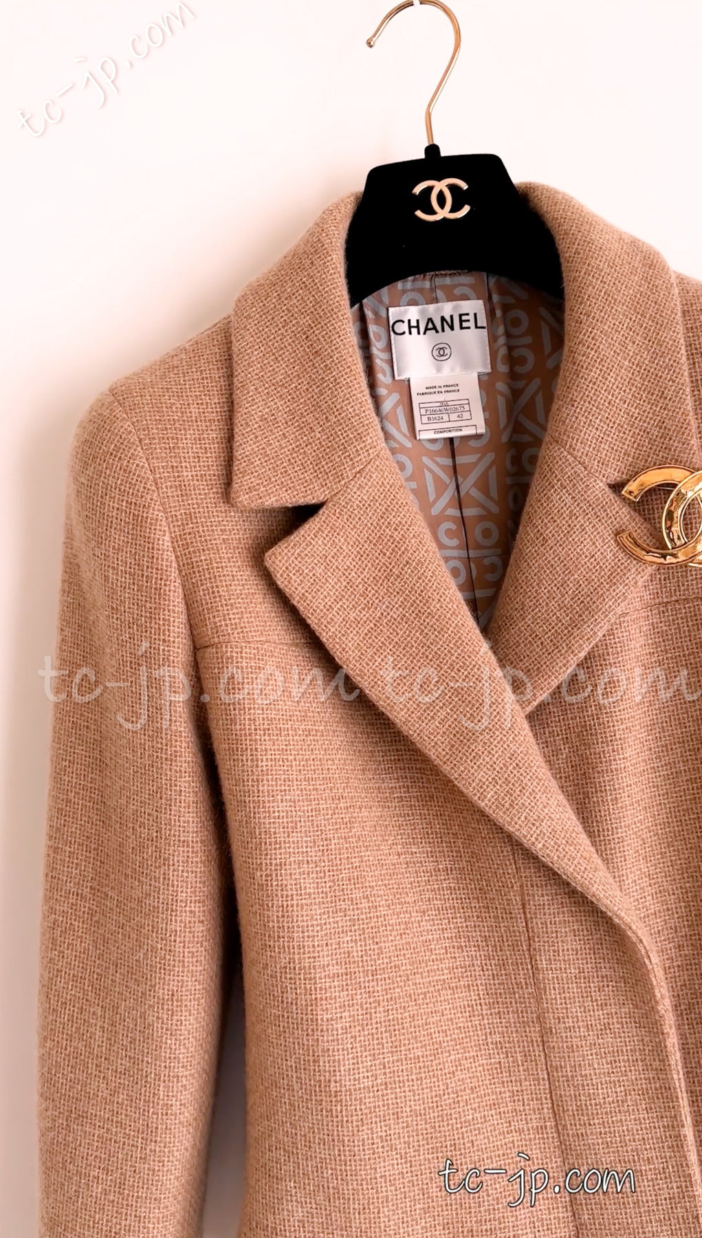 CHANEL 00A Camel Cashmere 100% Zipper Jacket Skirt Suit 42 シャネル  キャメル・カシミア・ジッパー・ジャケット・スカート・スーツ 即発