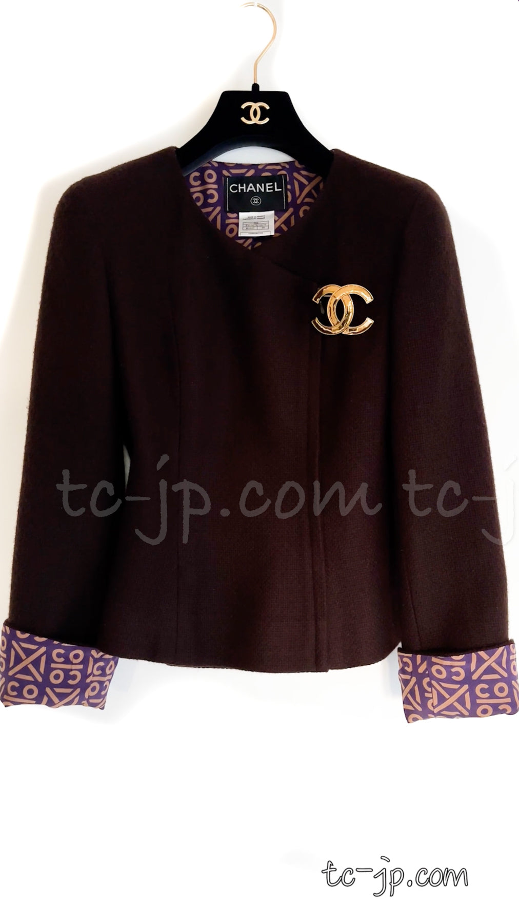 CHANEL 00A Brown Cashmere 100% Zipper Jacket Skirt Suit 38 シャネル ブラウン カシミア  ジッパー ジャケット スカート スーツ 即発