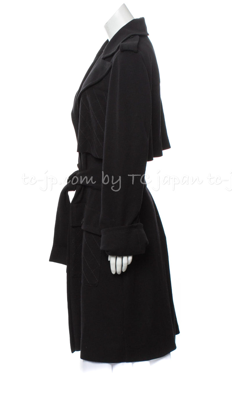 CHANEL 11A Wool Jersey Trench Coat Black or Grey 38 シャネル ブラック・グレー・トレンチ・コート - TC JAPAN