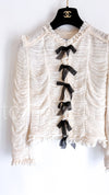 CHANEL 06A Penelope Cruz Creme Ivory Ribbon Silk Cardigan Jacket Top 34 シャネル クリーム アイボリー リボン シルク ブラウス カーディガン ジャケット 即発