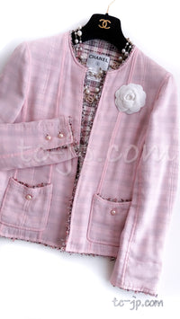 CHANEL 03S Pale Pink Open Front Jacket 38 シャネル ピンク・ツイード ジャケット 即発