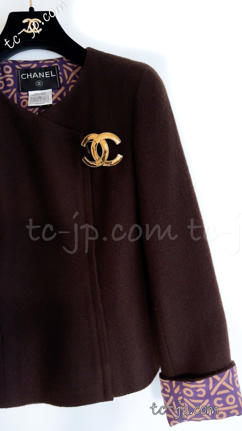 CHANEL 00A Brown Cashmere 100% Zipper Jacket Skirt Suit 38 シャネル ブラウン カシミア・ジッパー・ジャケット・スカート・スーツ 即発