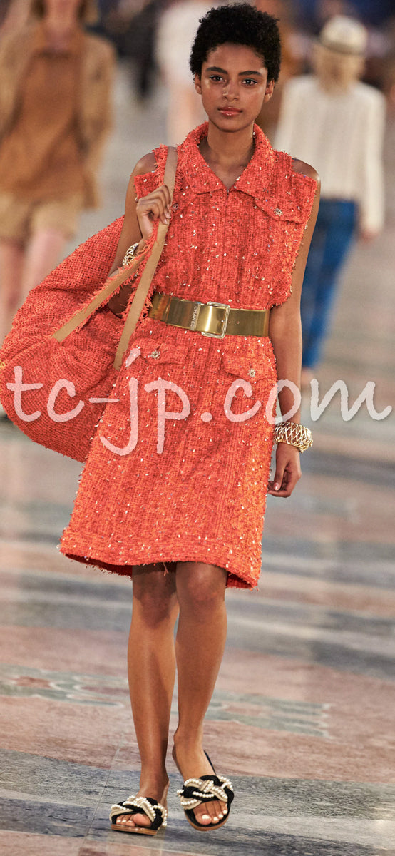 CHANEL 17C Coral Orange Zipper Cotton Tweed Dress 38 40 シャネル コーラル オレンジ コットン  ジッパー ワンピース 即発