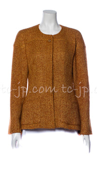 CHANEL 01A Orange Brown Tweed Wool Jacket 40 シャネル・オレンジ・ブラウン・ツイード・ジャケット
