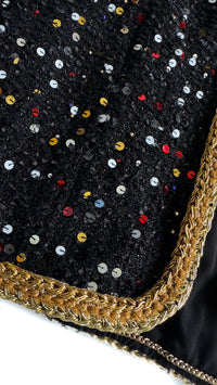 CHANEL 22S Black Sequined Gold Trim Tweed Jacket 36 38 シャネル ブラック スパンコール ゴールド トリム ジャケット 即発