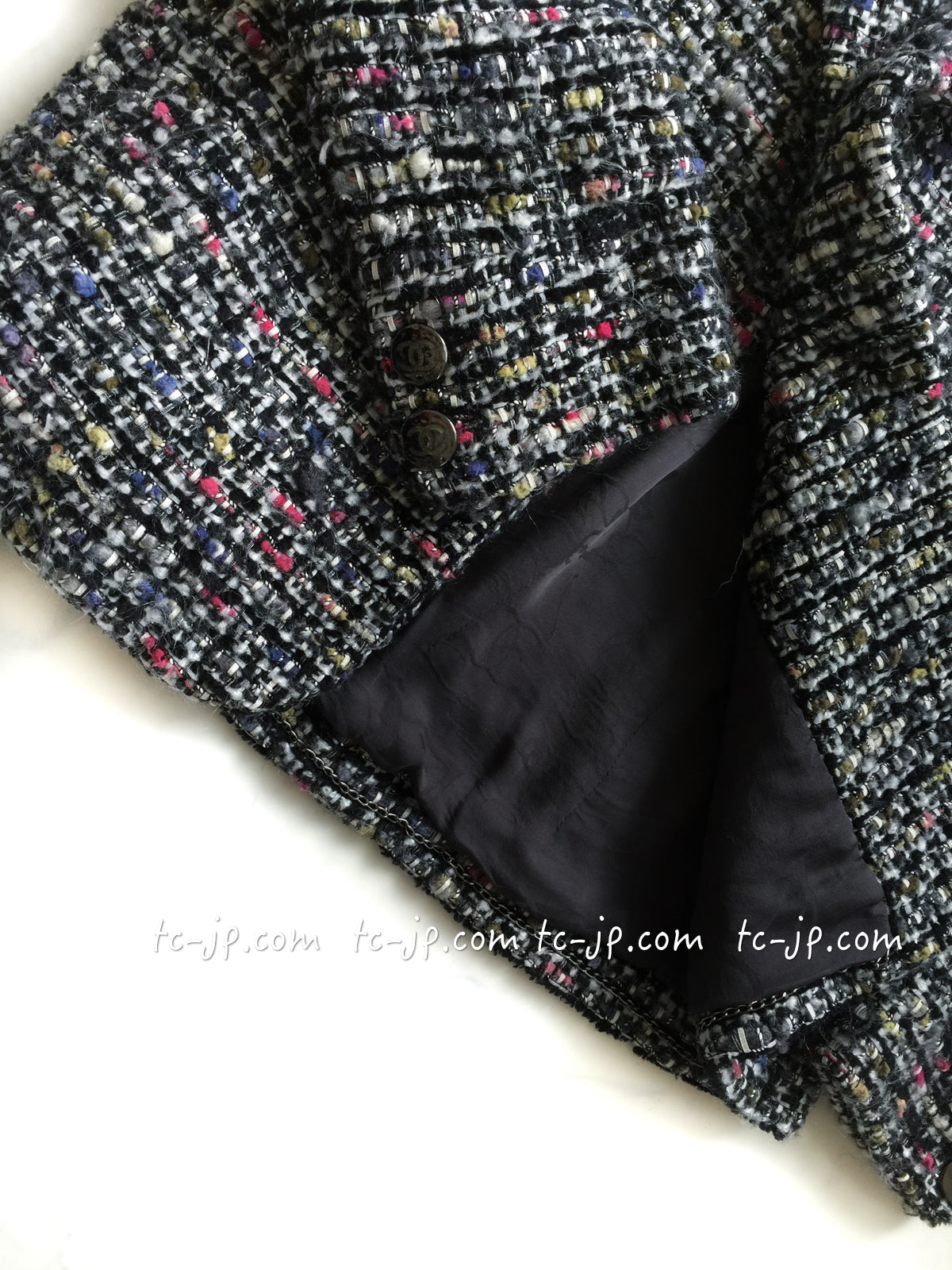 CHANEL 10A Black Ivory Multicolor Tweed Jacket Skirt 42 シャネル  ブラック・アイボリー・マルチカラー・ミックス・ツイード・ジャケット・スカート 即発