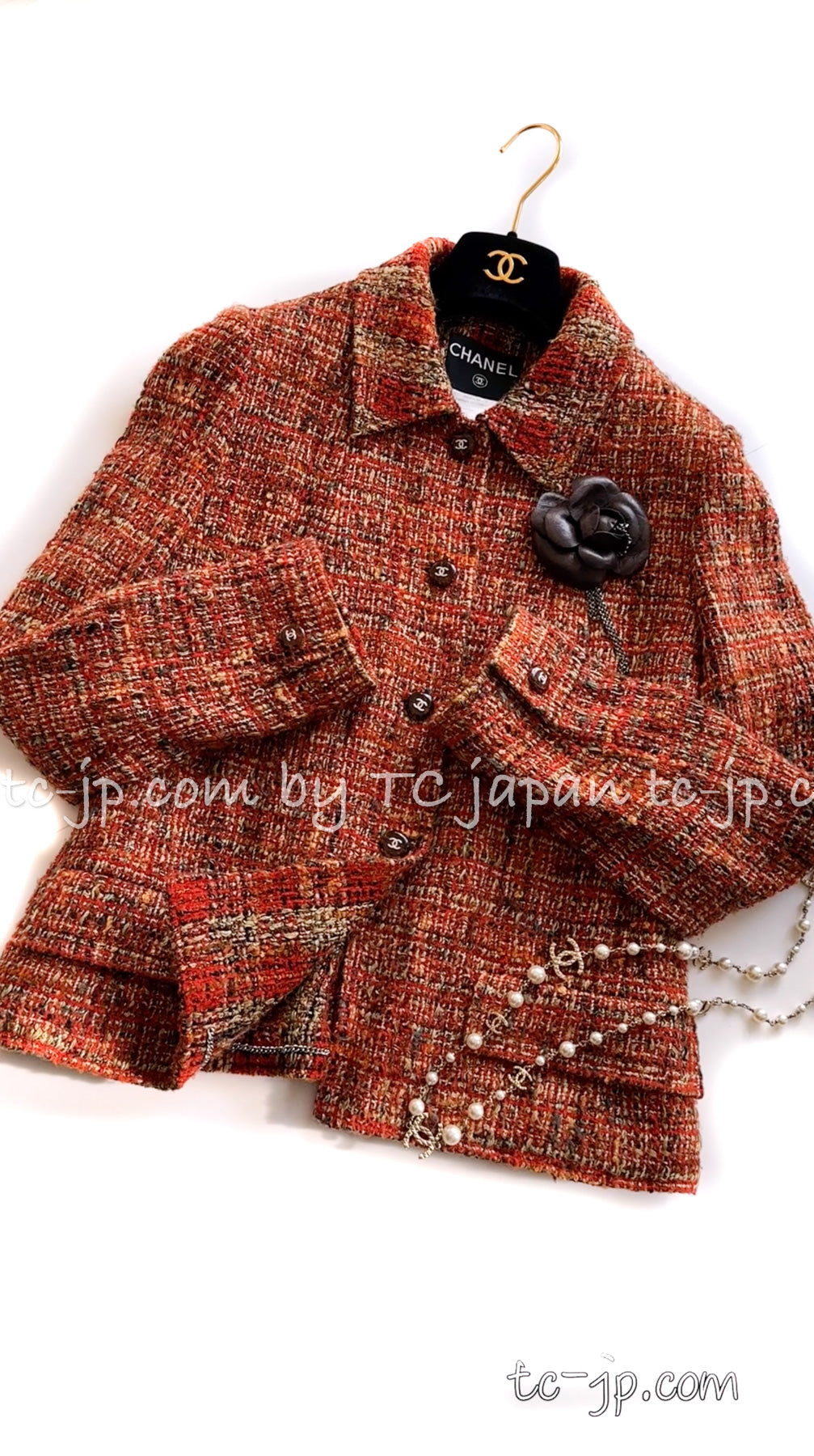 CHANEL 98A Brown Orange Tweed Jacket 42 シャネル ブラウン・オレンジ・ツイード・ジャケット
