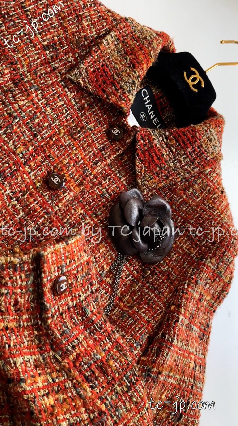 CHANEL 98A Brown Orange Tweed Jacket 42 シャネル ブラウン・オレンジ・ツイード・ジャケット