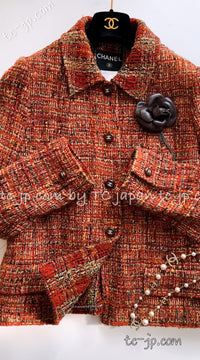 CHANEL 98A Brown Orange Tweed Jacket 42 シャネル ブラウン・オレンジ・ツイード・ジャケット