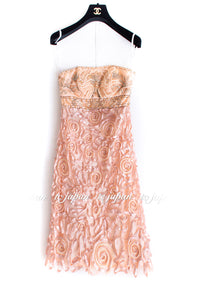 Sue Wong Ribbon Peach Strapless Sheath Dress NEW US4 スーワン ピーチ カクテル パーティー リボン・ワンピース 新品紙タグ付（日本7大-9）即発