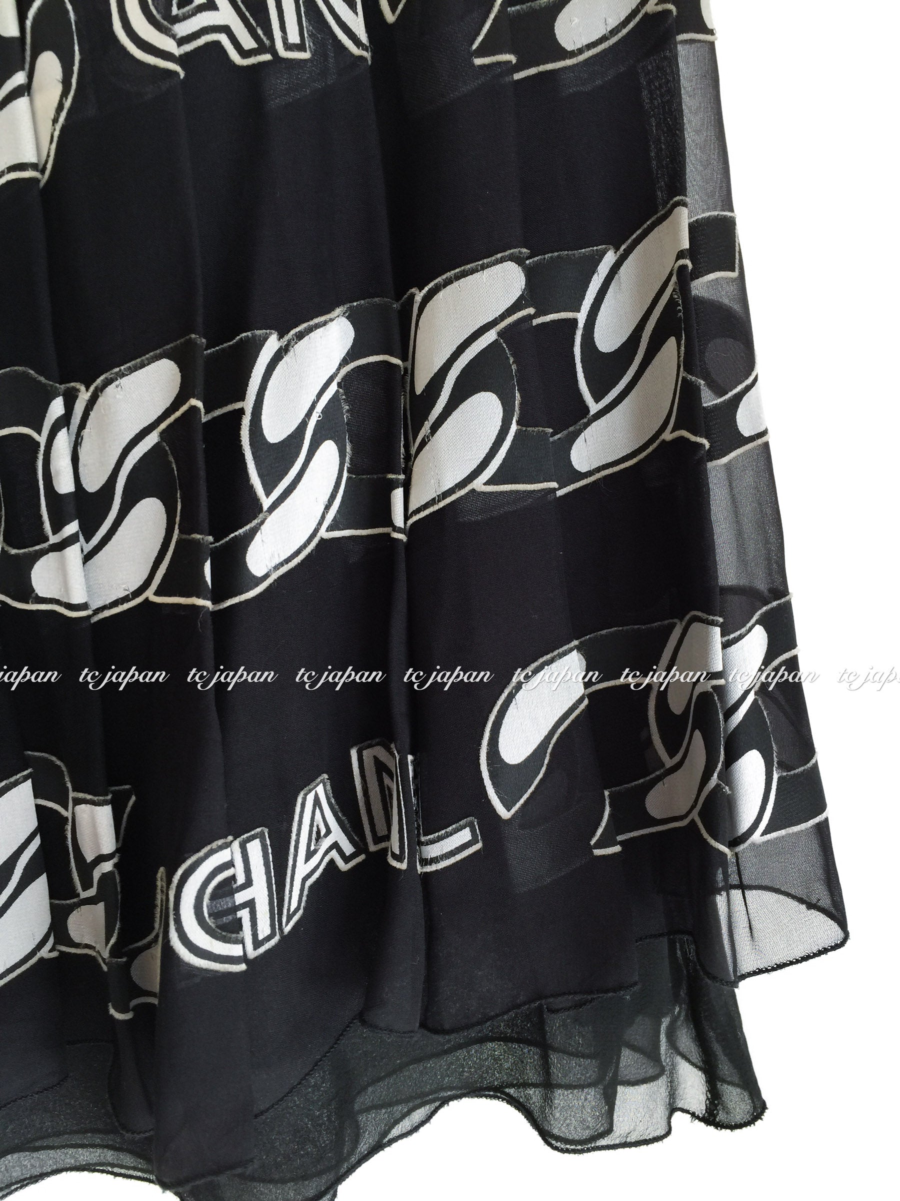 シャネル ブラック・シルク・スカート CHANEL 01A Black Silk Chiffon baby doll skirt TC JAPAN