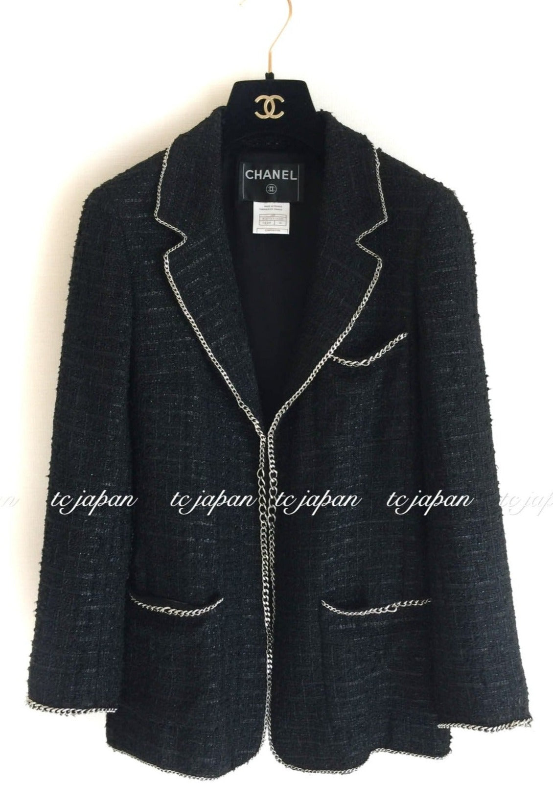 CHANEL 06S Black Chained Tweed Jacket 34 シャネル ブラック・チェーントリム・ジャケット 即発