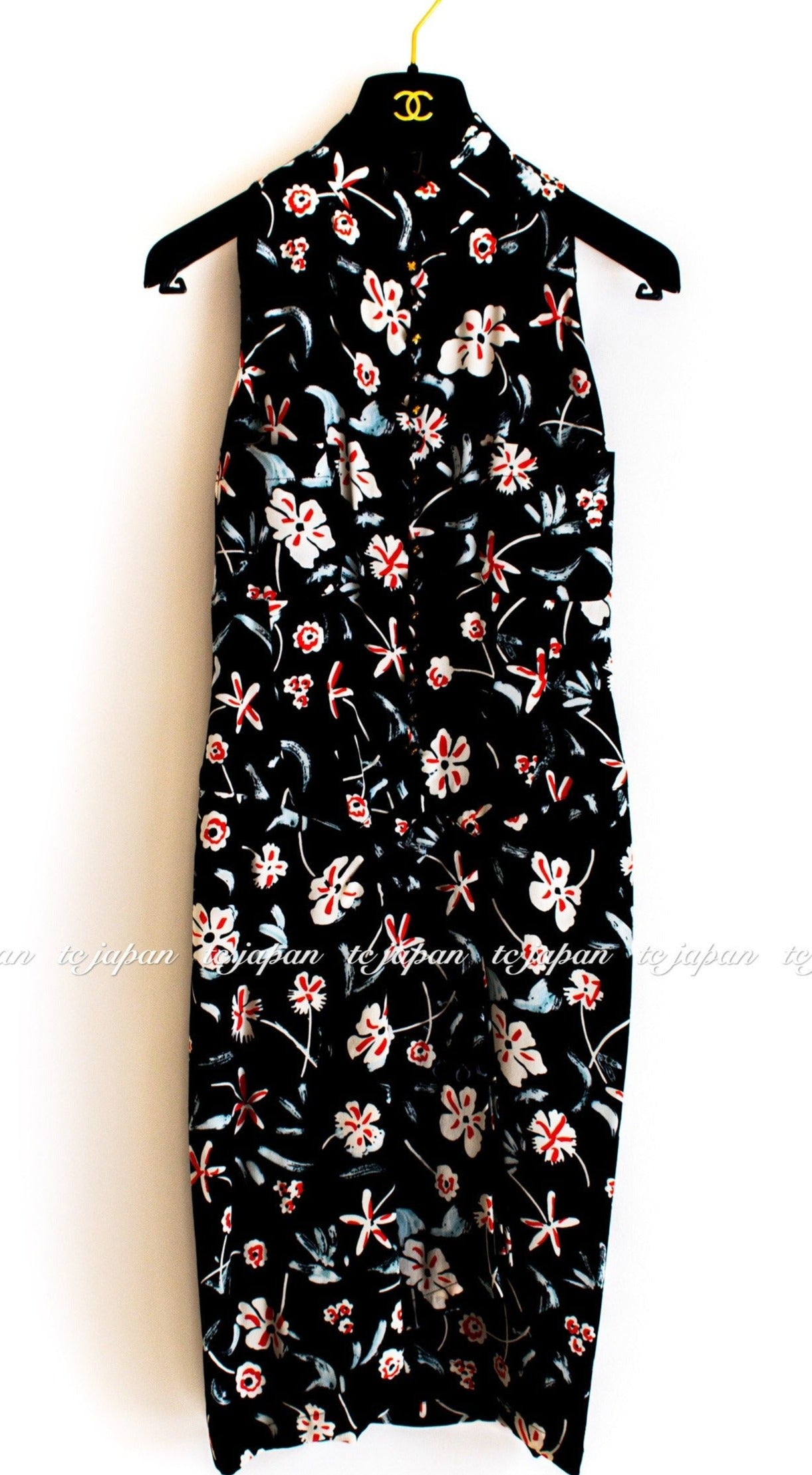 CHANEL 97S Black Sleeveless Flower Dress 38 40 シャネル 花柄ノースリーブ ワンピース 即発