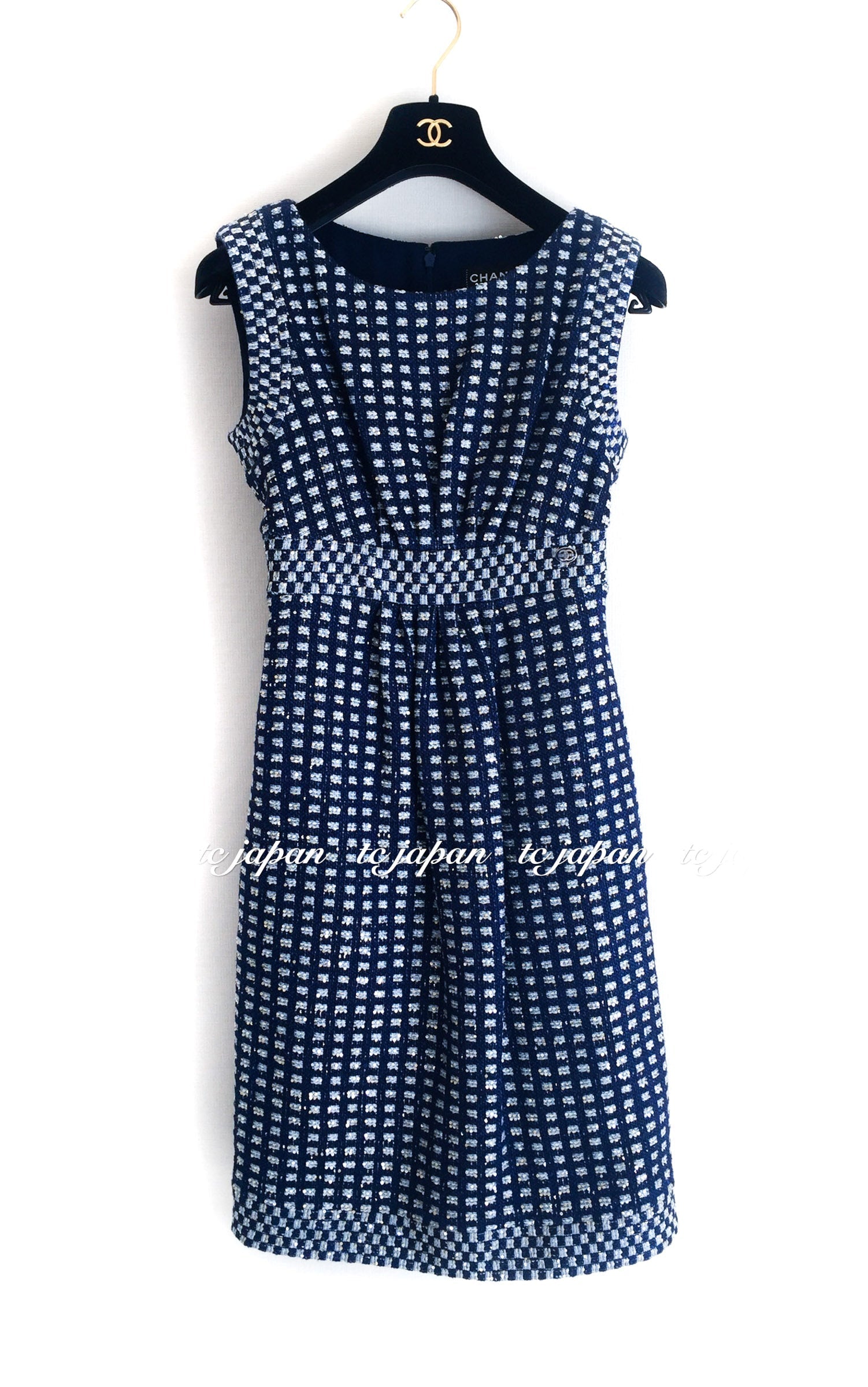 CHANEL 17PS Midnight Blue Sleeveless Tweed Dress 36 シャネル ミッドナイト・ブルー・ワンピース  即発