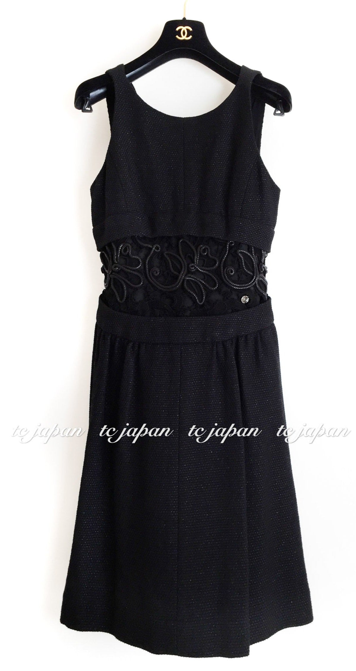 CHANEL 14S Black wool cotton lace Dress 34 シャネル ブラック・レース フレア・ワンピース 即発