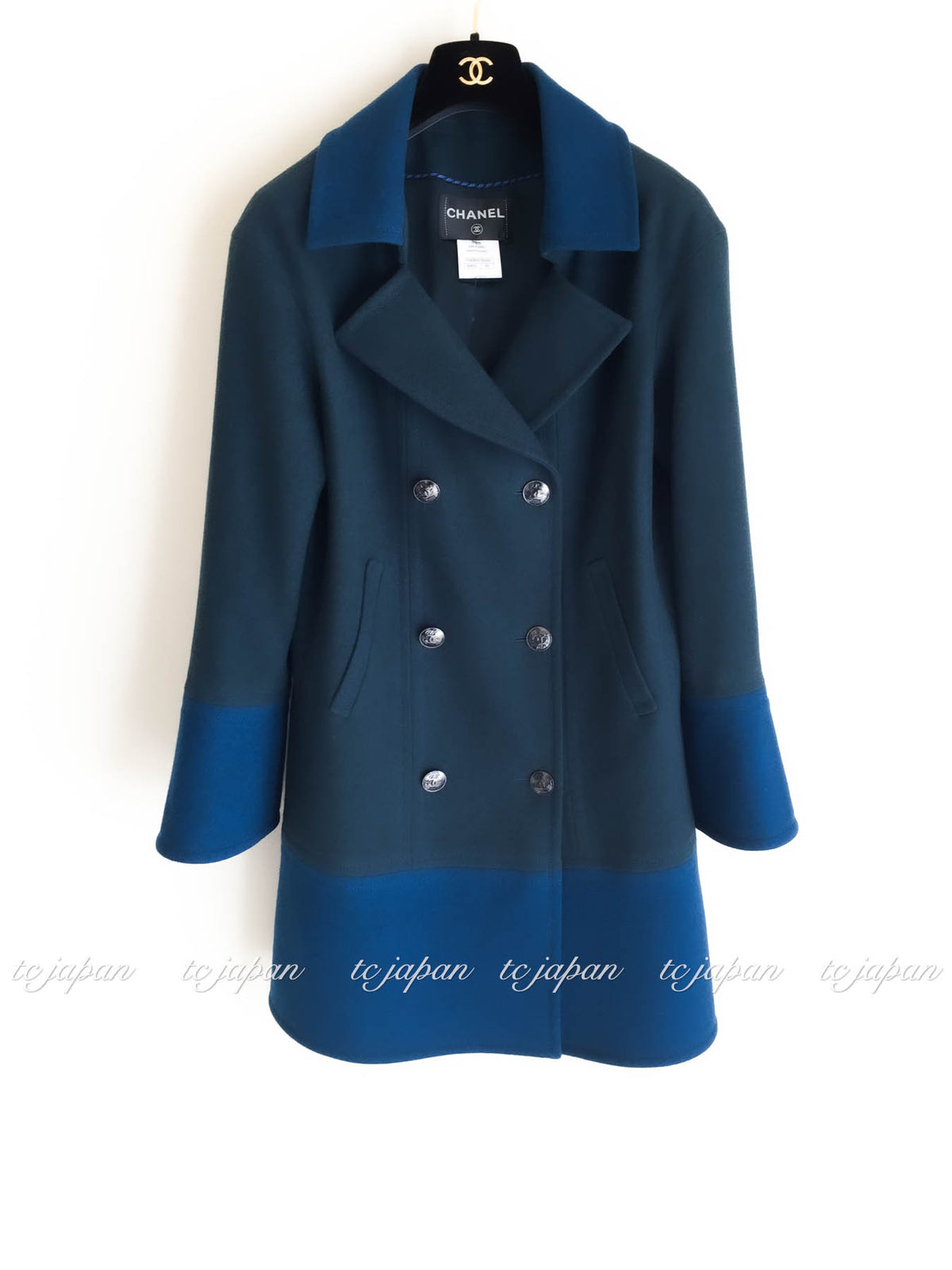 CHANEL 13A Green Blue Wool Jacket Coat 40 シャネル グリーン・ブルー・ウール・ジャケット・コート 即発