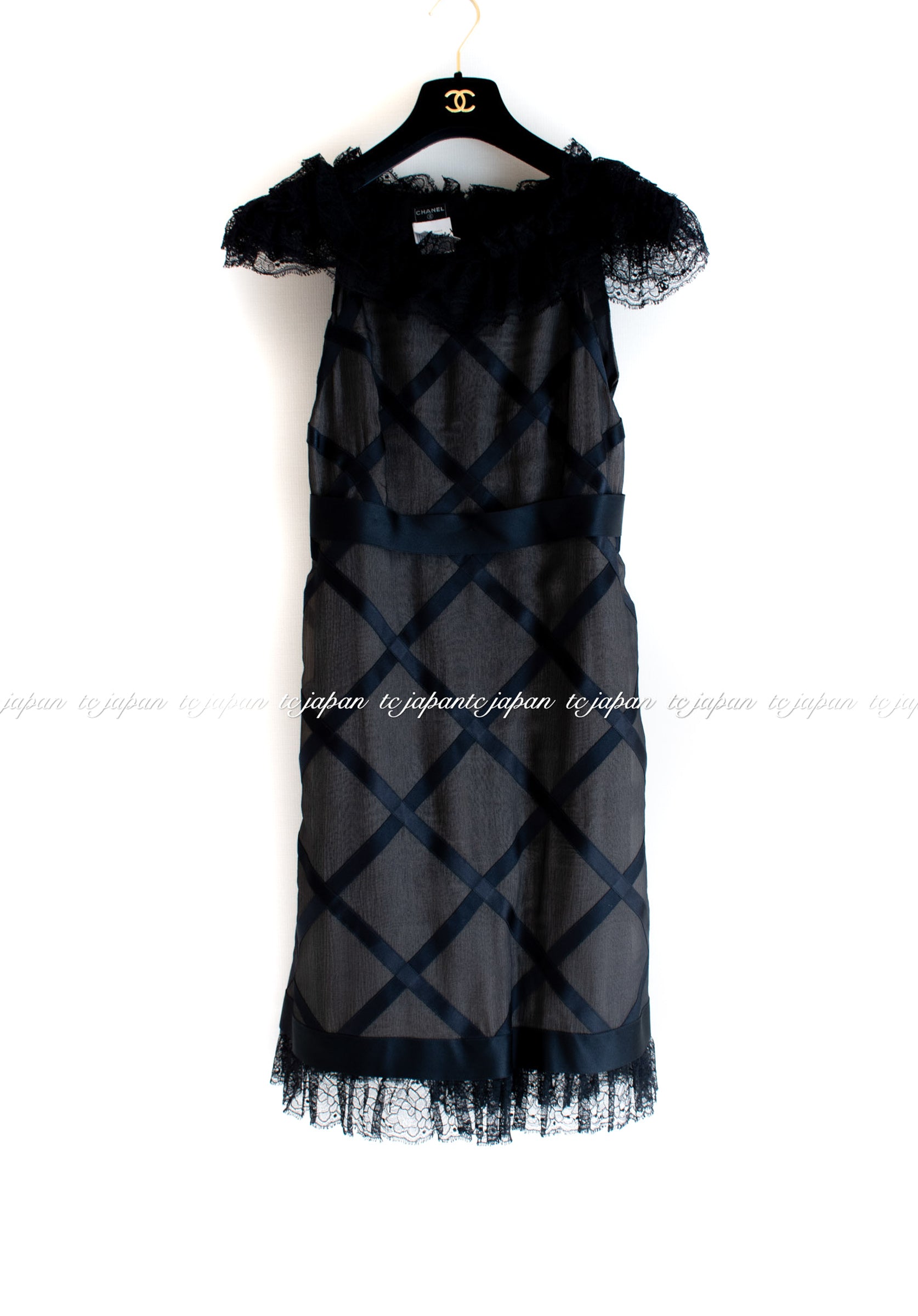 CHANEL 07S Black Ribbon Trim Silk Dress 38 40 シャネル ブラック・シルクワンピース 即発