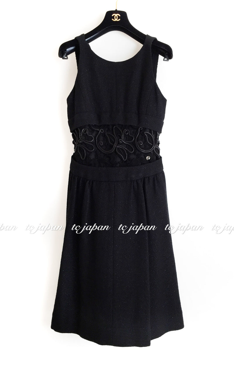CHANEL 14S Black wool cotton lace Dress 34 シャネル ブラック・レース フレア・ワンピース 即発