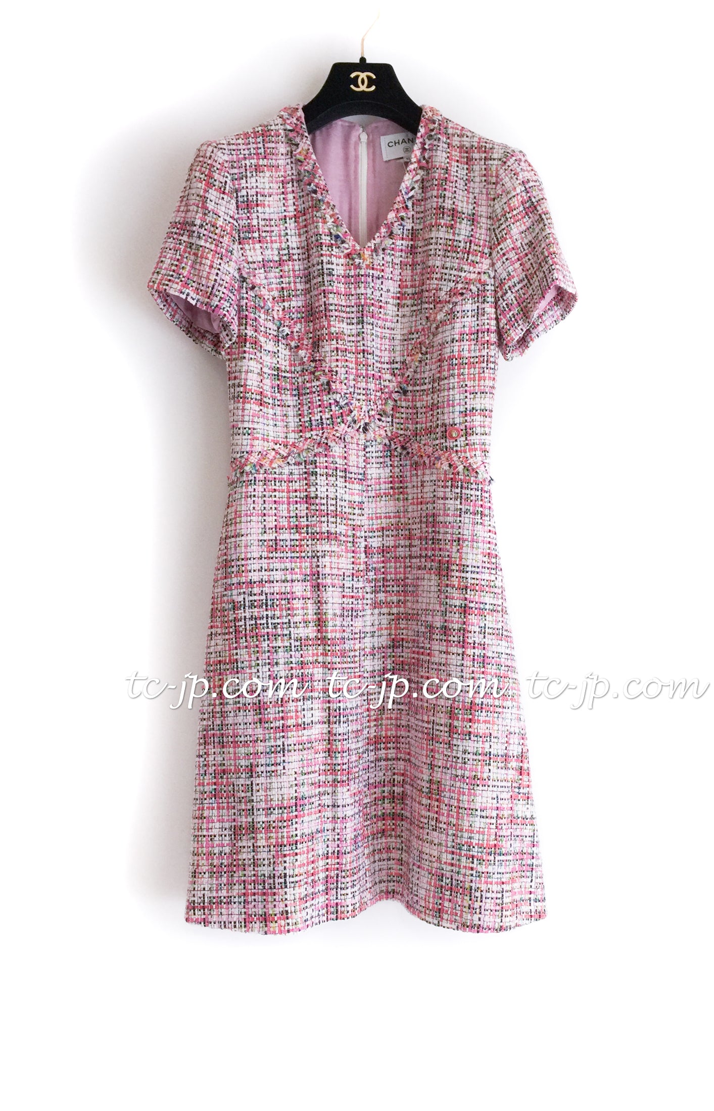 CHANEL 17PS Pink Multi Cotton Tweed Dress 34 38 シャネル ピンク マルチカラー コットン ツイード  ワンピース 即発