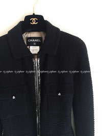 CHANEL 11S Black Chain Trimming Zipper Cotton Jacket 38 シャネル ブラック チェーントリム ジッパー コットン ジャケット 即発