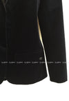 CHANEL 18PF Black Navy Velvet Chain Link Accent Jacket 42 シャネル ブラック ネイビー ベルベット・チェーン・ジャケット 即発