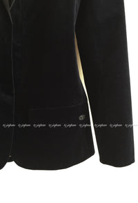 CHANEL 18PF Black Navy Velvet Chain Link Accent Jacket 42 シャネル ブラック ネイビー ベルベット・チェーン・ジャケット 即発