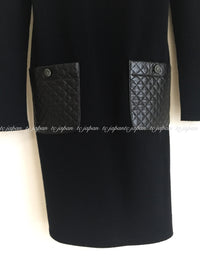 CHANEL 12A Black Wool Cashmere Lambskin Pocket Dress 36 シャネル ブラック ウール カシミア ラムスキン レザー マトラッセ ポケット ワンピース 即発