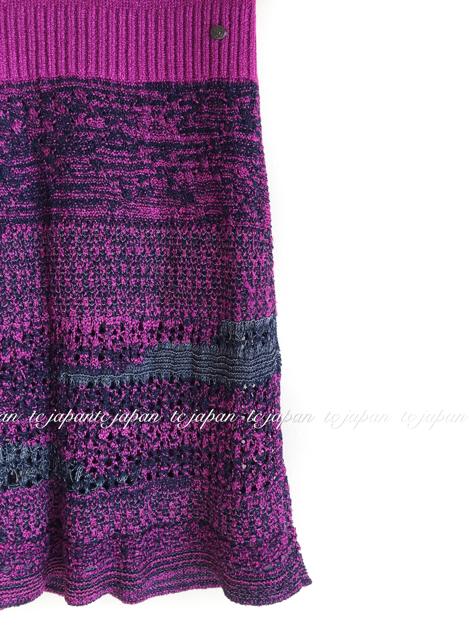 CHANEL 12S Magenta Navy Knit Dress 36 38 シャネル マゼンタ ネイビー ニット・ワンピース 即発